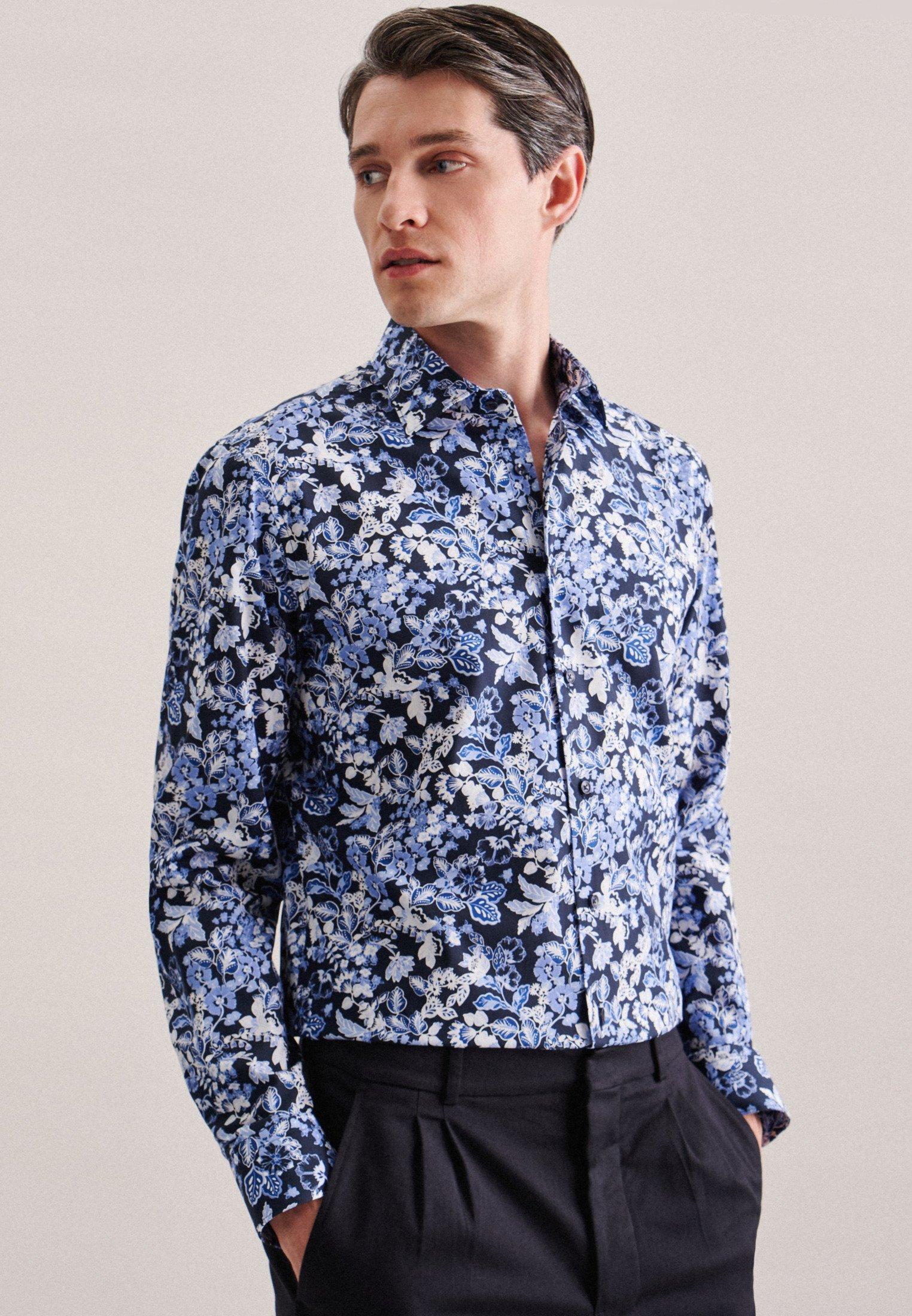 Image of Business Hemd Slim Fit Langarm Druck Herren Hellblau 38