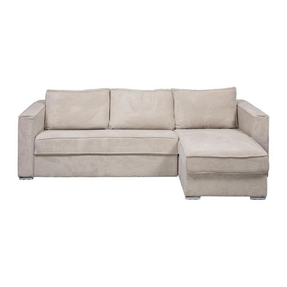 Vente-unique Eckschlafsofa mit Matratze - Ecke wechselbar - Cord - Beige - Liegefläche 160 cm - Matratze 14 cm - LORETO  