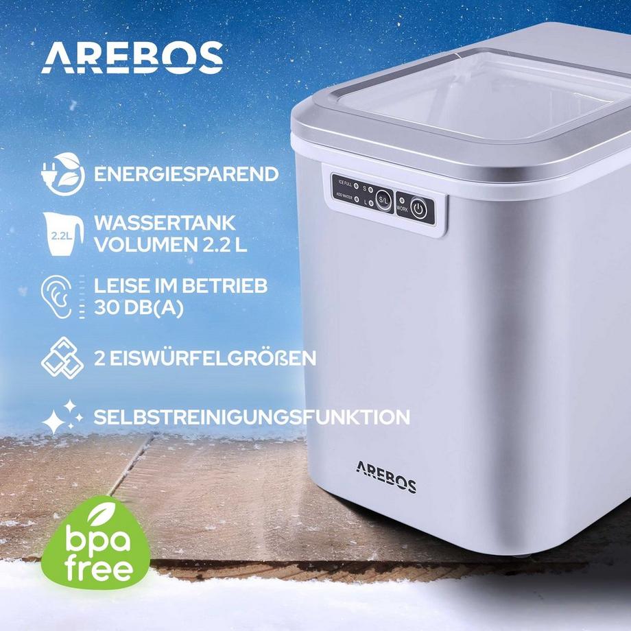 Arebos Eiswürfelmaschine 2,2L Icemaker Eiswürfelbereiter Eismaschine 12 kg in 24h  