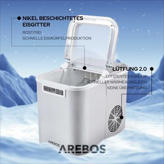 Arebos Fabbricatore di ghiaccio 2,2L Fabbricatore di ghiaccio 12 kg in 24h  
