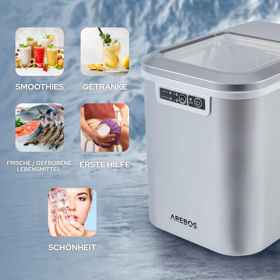 Arebos Eiswürfelmaschine 2,2L Icemaker Eiswürfelbereiter Eismaschine 12 kg in 24h  