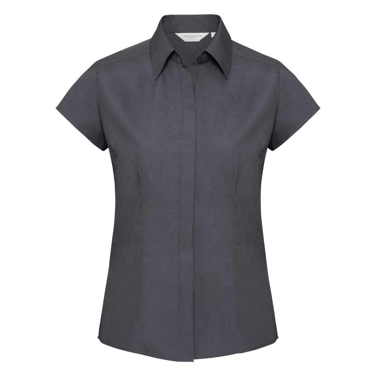 Image of Collection Easy Care Fitted Poplin Bluse, Kurzarm Damen Grau XS