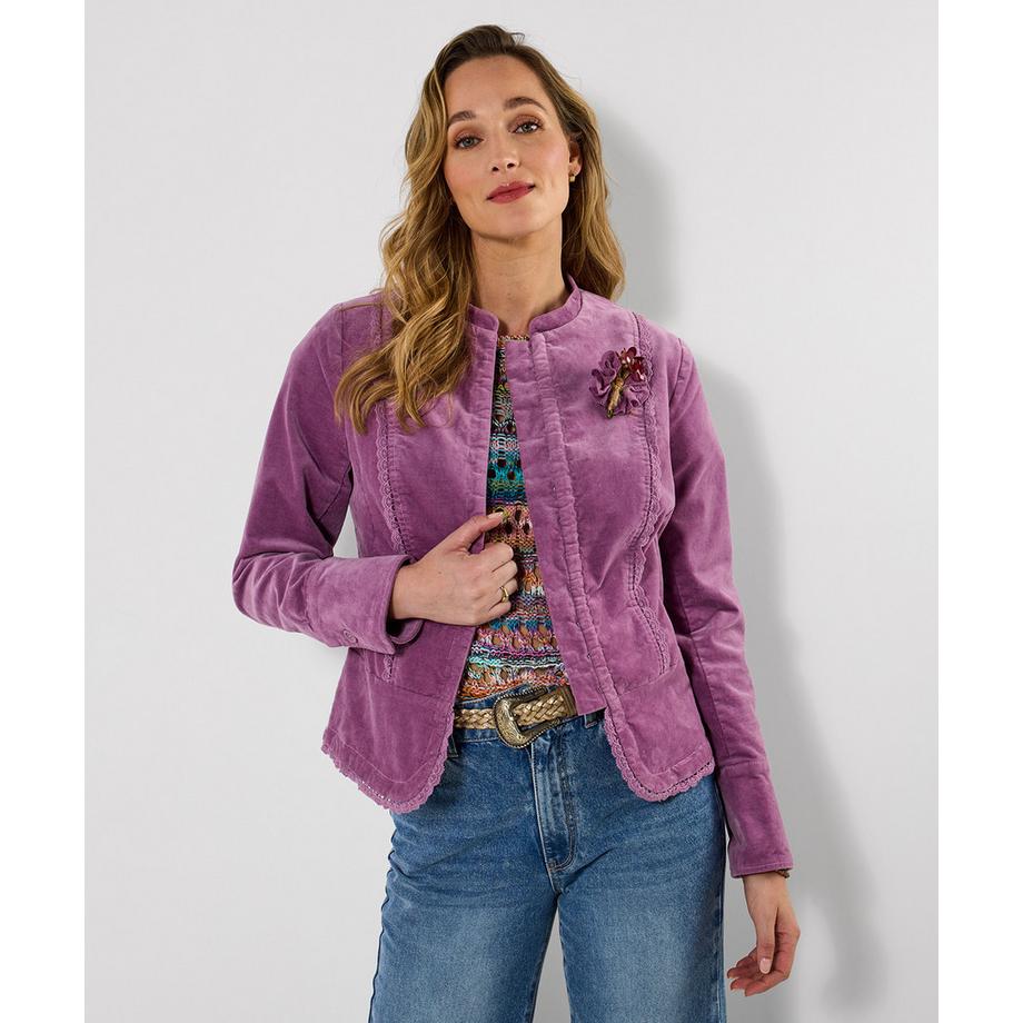 Moleskin-Jacke im Militärstil mit Spitzenbesatz