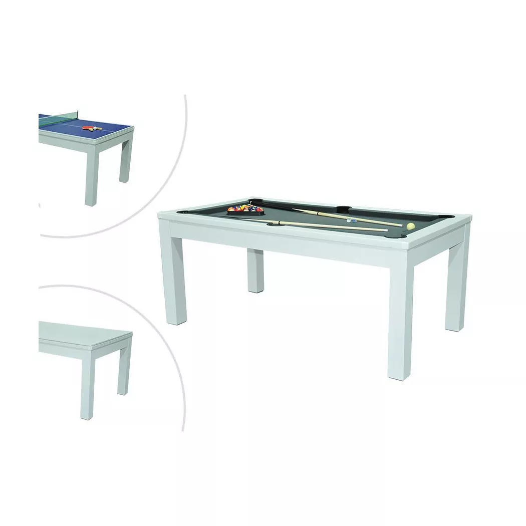 Vente-unique - Multifunktionstisch Billard Tischtennis 0HENK, 102.6X182.8CM, Weiss