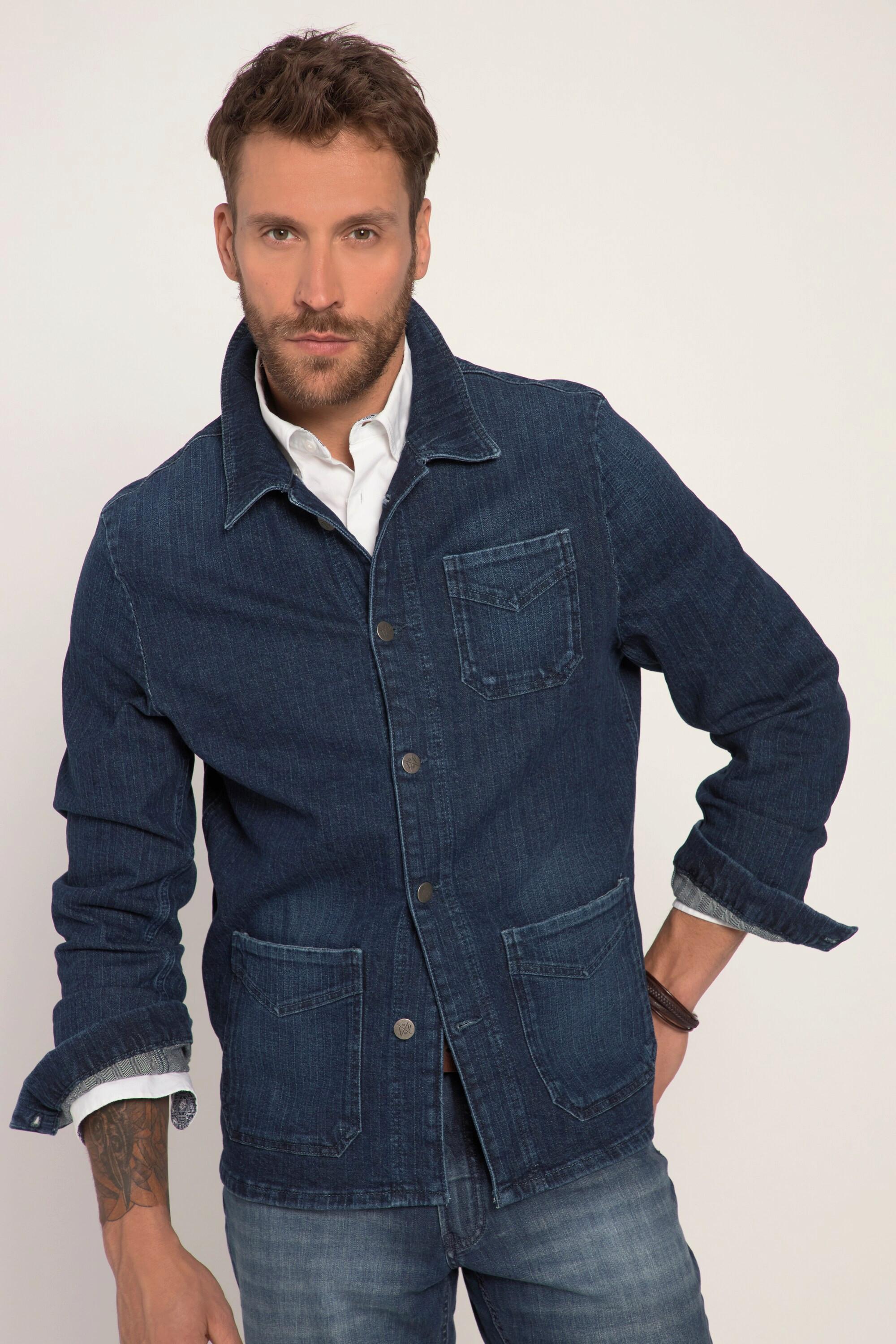 JP1880  Surchemise en denim, veston en jean avec col à revers et poche poitrine 