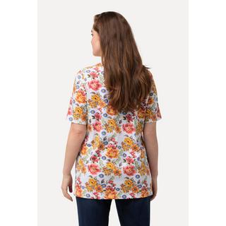 Ulla Popken  T-shirt con fiori, scollo rettangolare e mezze maniche 