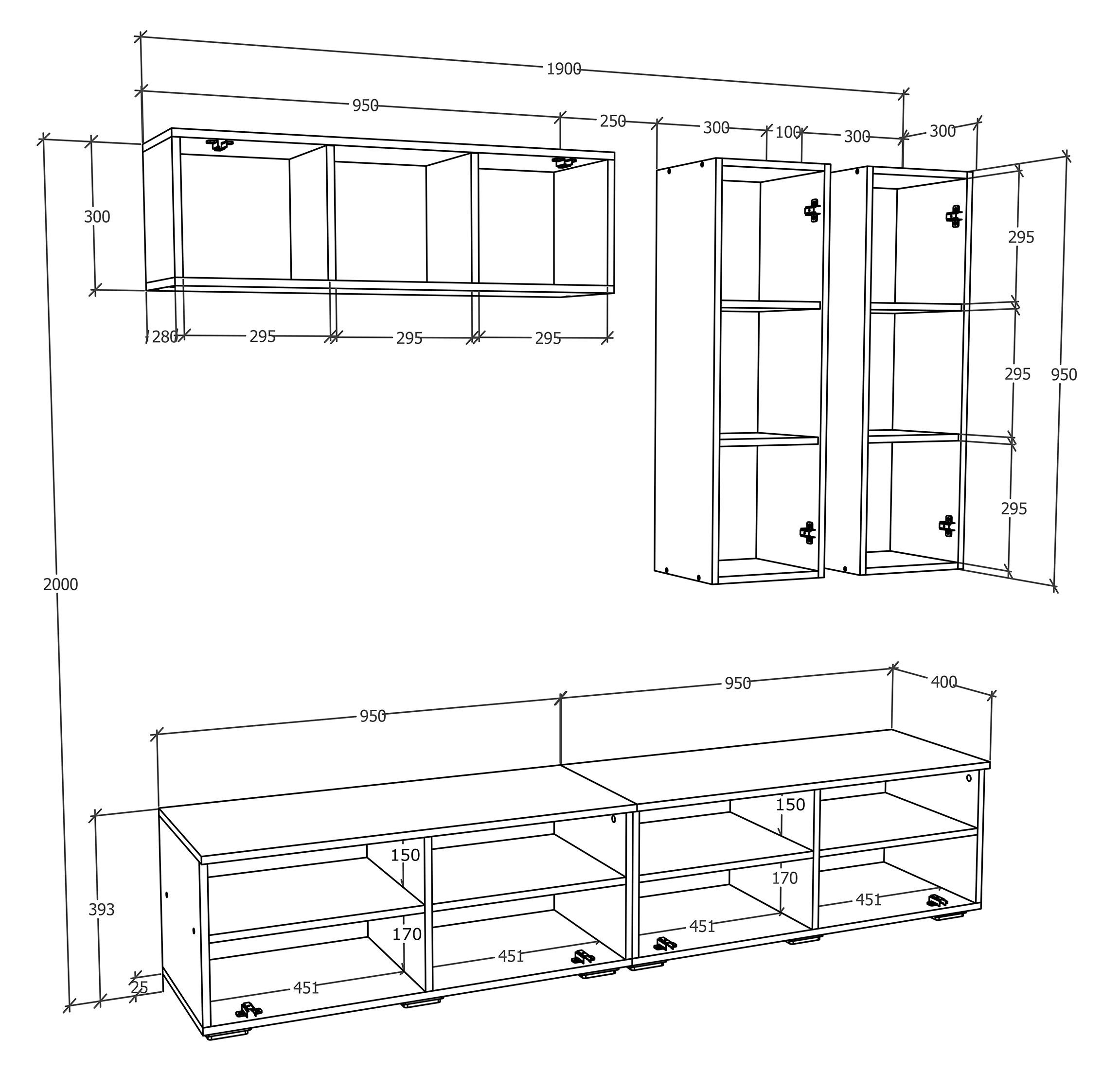 VCM TV Lowboard Fernsehschrank Schrankwand Wohnzimmer Anbauwand Wohnwand Arila XL  