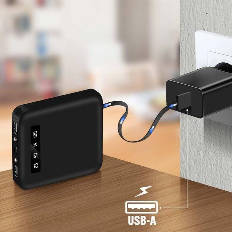 Akashi  Powerbank mit Kabel, Akashi Schwarz 