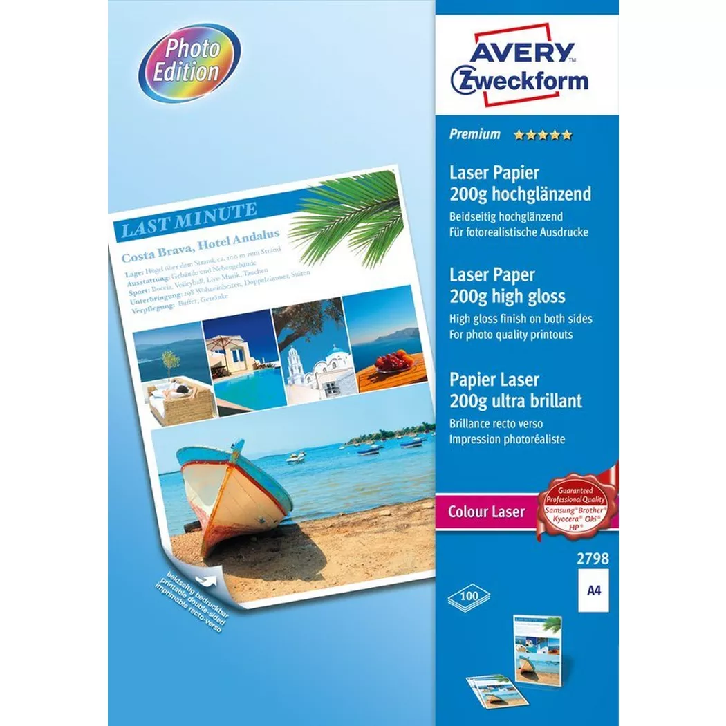 Avery-Zweckform – AVERY ZWECKFORM Laser Fotopapier A4, 100 Blatt, Weiss, 1 Stück