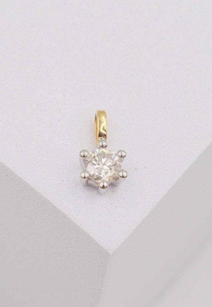 MUAU Schmuck  Solitär Anhänger 6-Griff-Fassung Gelbgold 750 Diamant 0.25ct. Fassung Weissgold 750, 9x7mm 