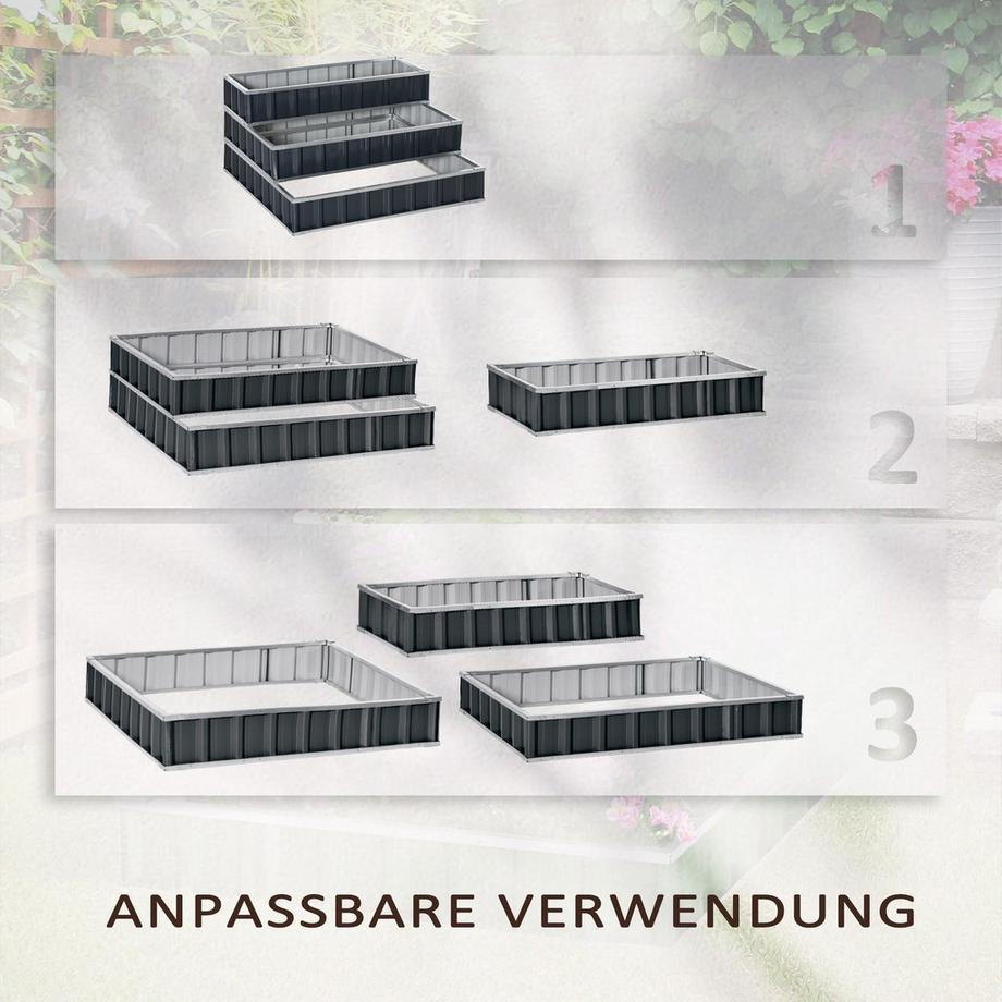 Northio Lit Surélevé En Acier À 3 Étages Avec Panneaux De Plantes En Forme De T, Gants, Parterre De Plantes, Parterre D'Herbes Aromatiques, Escaliers De Fleurs Pour Balcon, Jardin, Gris Foncé, 118 X 118 X 62 Cm  