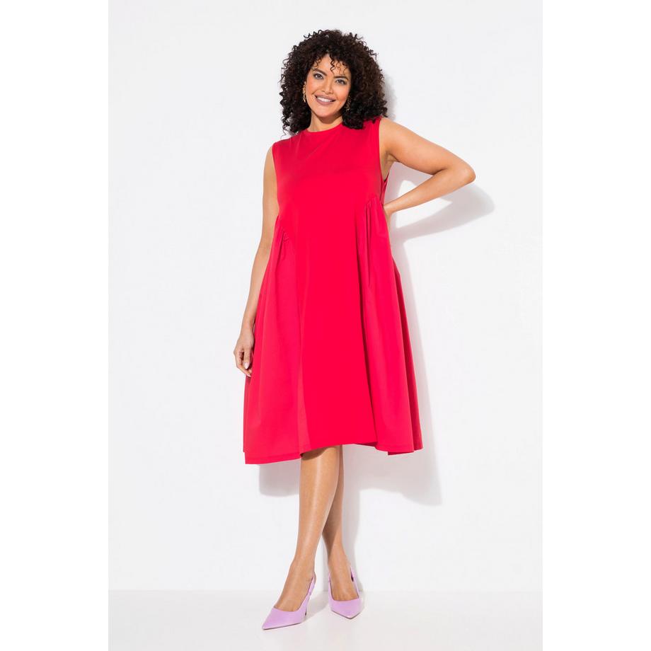 Ulla Popken Materialmix A-Linie Rundhals Ärmelloses Kleid  