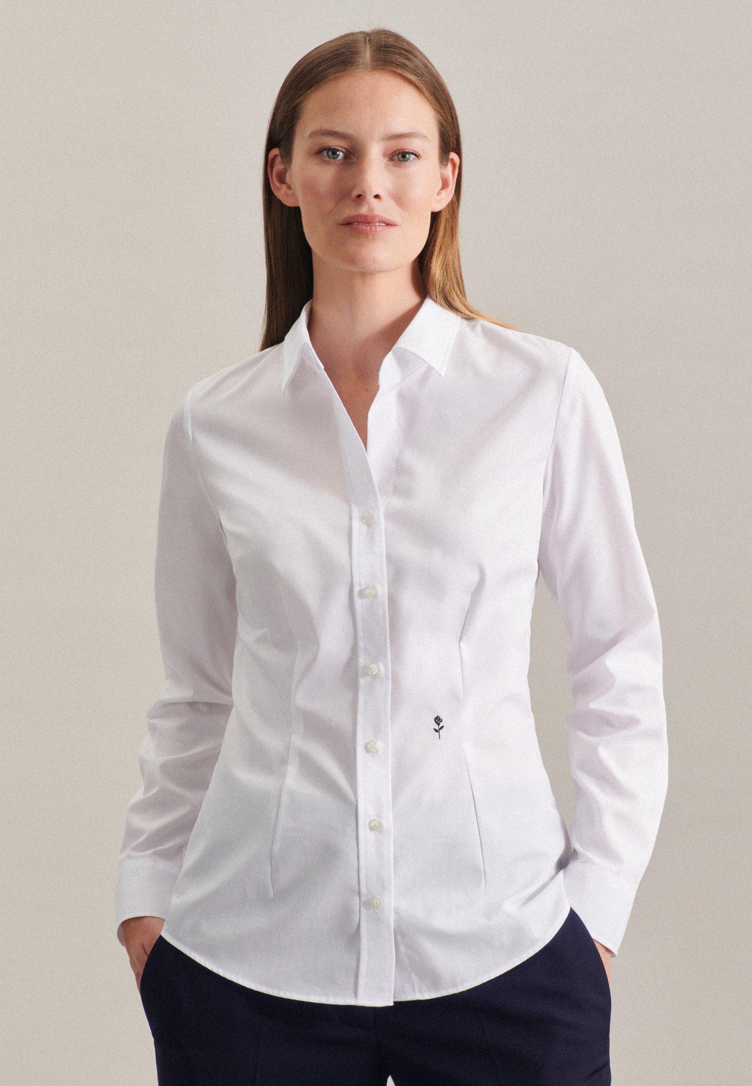 Image of Hemdbluse Uni Langarm Kragen Damen Weiss 34