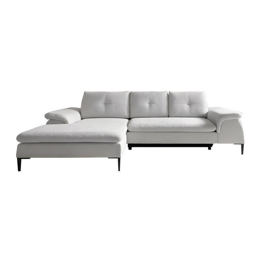 Vente-unique Ecksofa mit Schlaffunktion - Ecke links - Bouclé-Stoff - Weiß - JOLESA  