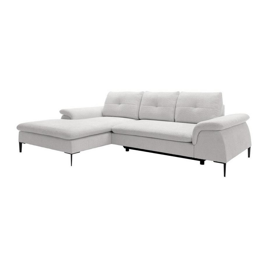 Vente-unique Ecksofa mit Schlaffunktion - Ecke links - Bouclé-Stoff - Weiß - JOLESA  