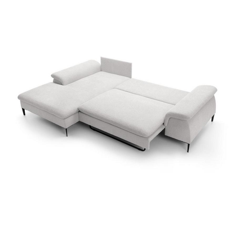 Vente-unique Ecksofa mit Schlaffunktion - Ecke links - Bouclé-Stoff - Weiß - JOLESA  