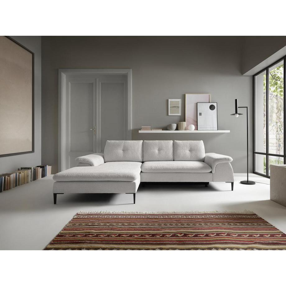 Vente-unique Ecksofa mit Schlaffunktion - Ecke links - Bouclé-Stoff - Weiß - JOLESA  