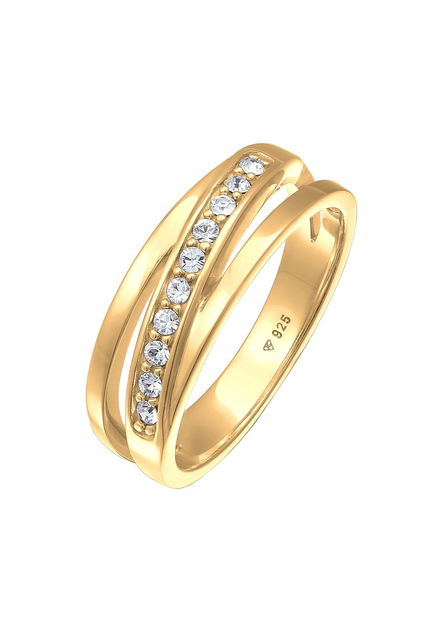 Image of Ring Bandring Wickelring Kristalle 925 Silber Damen Gold 56mm