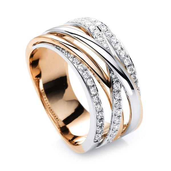 Image of Ring 750/18k Weissgold/rotgold Diamant 0.46ct. Damen Silber 54