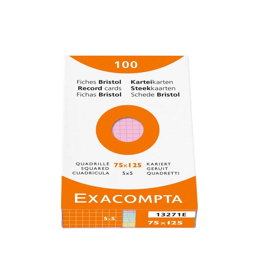Exacompta Confezione 100 cartoncini bristol a quadretti non perforati 75x125mm - x 10  