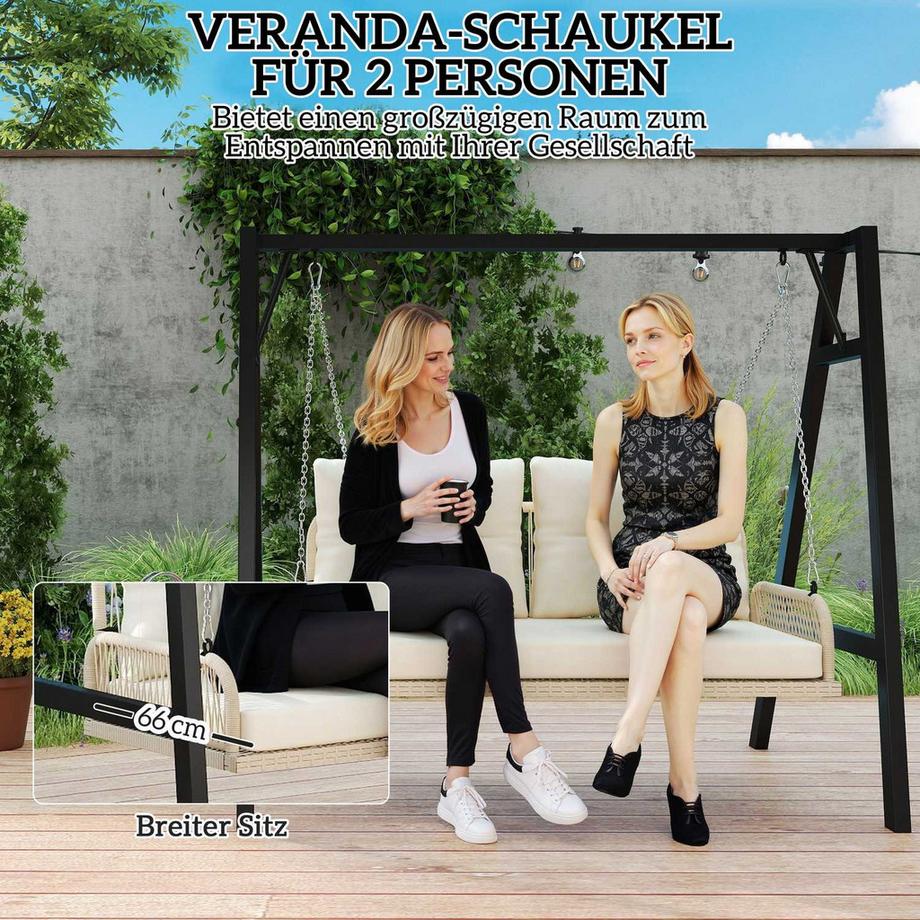 Northio Hollywoodschaukel 2-Sitzer Rattan Gartenschaukel mit Kissen Ketten Hängebank bis 240 kg belastbar Hängeschaukel Schaukelbank Gartenbank für Garten Balkon 115 x 66 x 44 cm Beige Aosom  