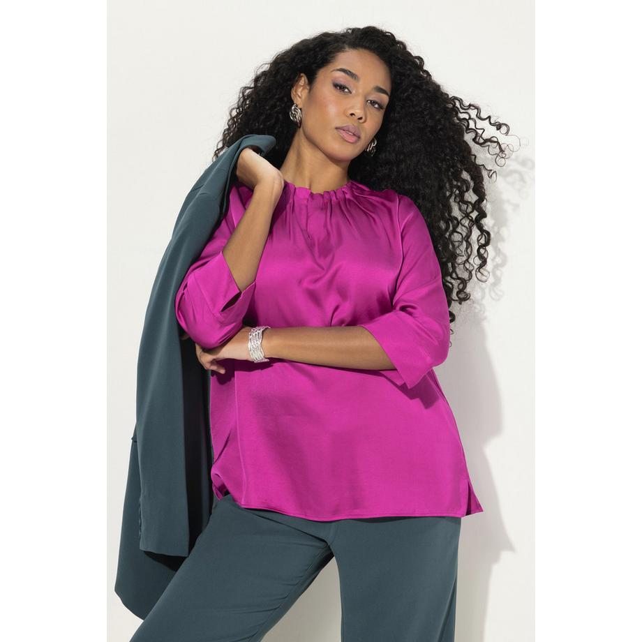 Ulla Popken Bluse gekräuselter Ausschnitt 3/4-Arm  