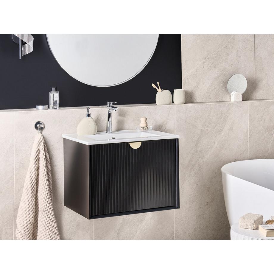 Beliani Wandmontierter Waschtischunterschrank mit Waschbecken aus MDF-Platte Modern BONAIRE  