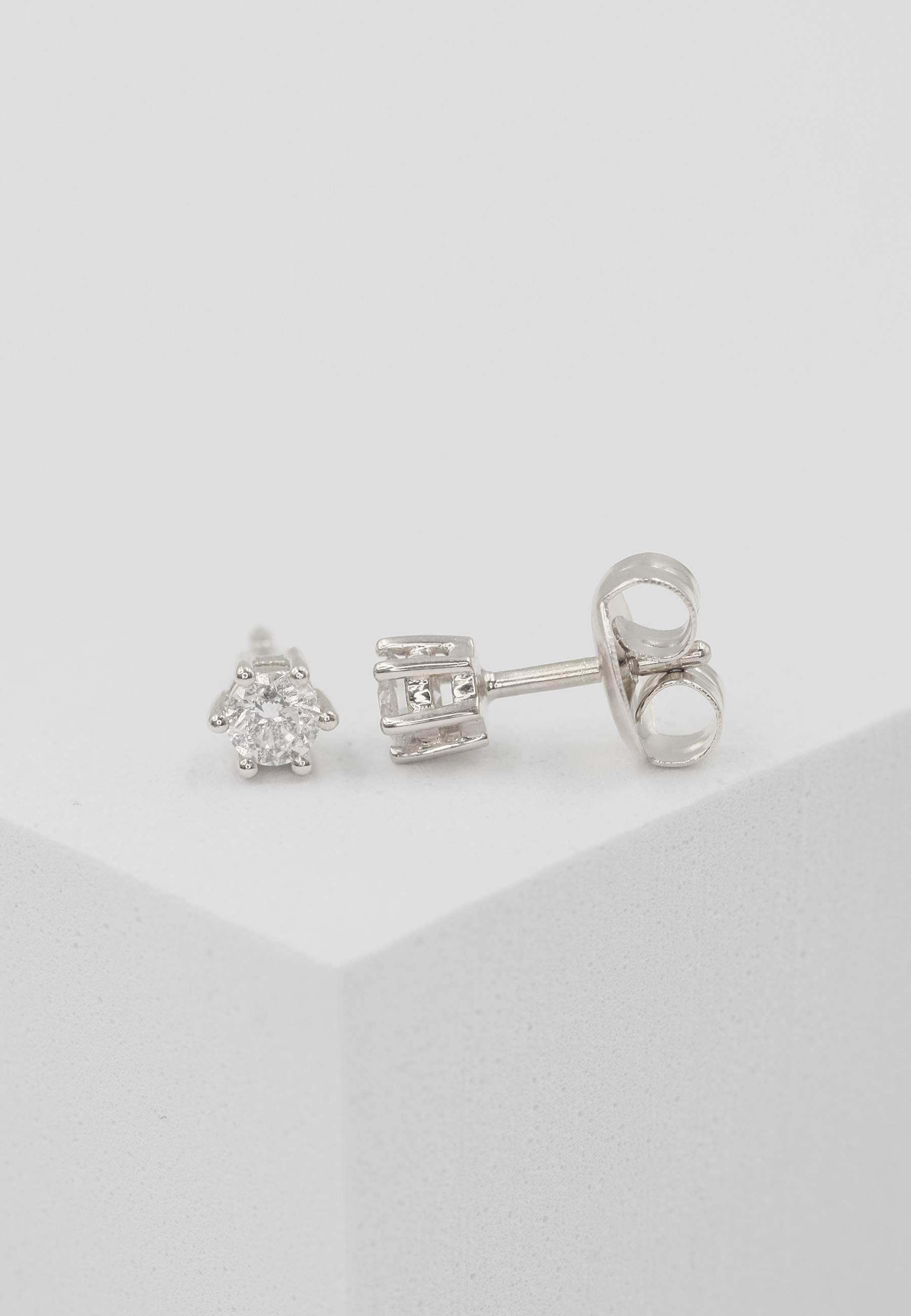 MUAU Schmuck  Clous d'oreilles solitaires 6 poignées en or blanc 750 diamants 0,34ct. 6mm 