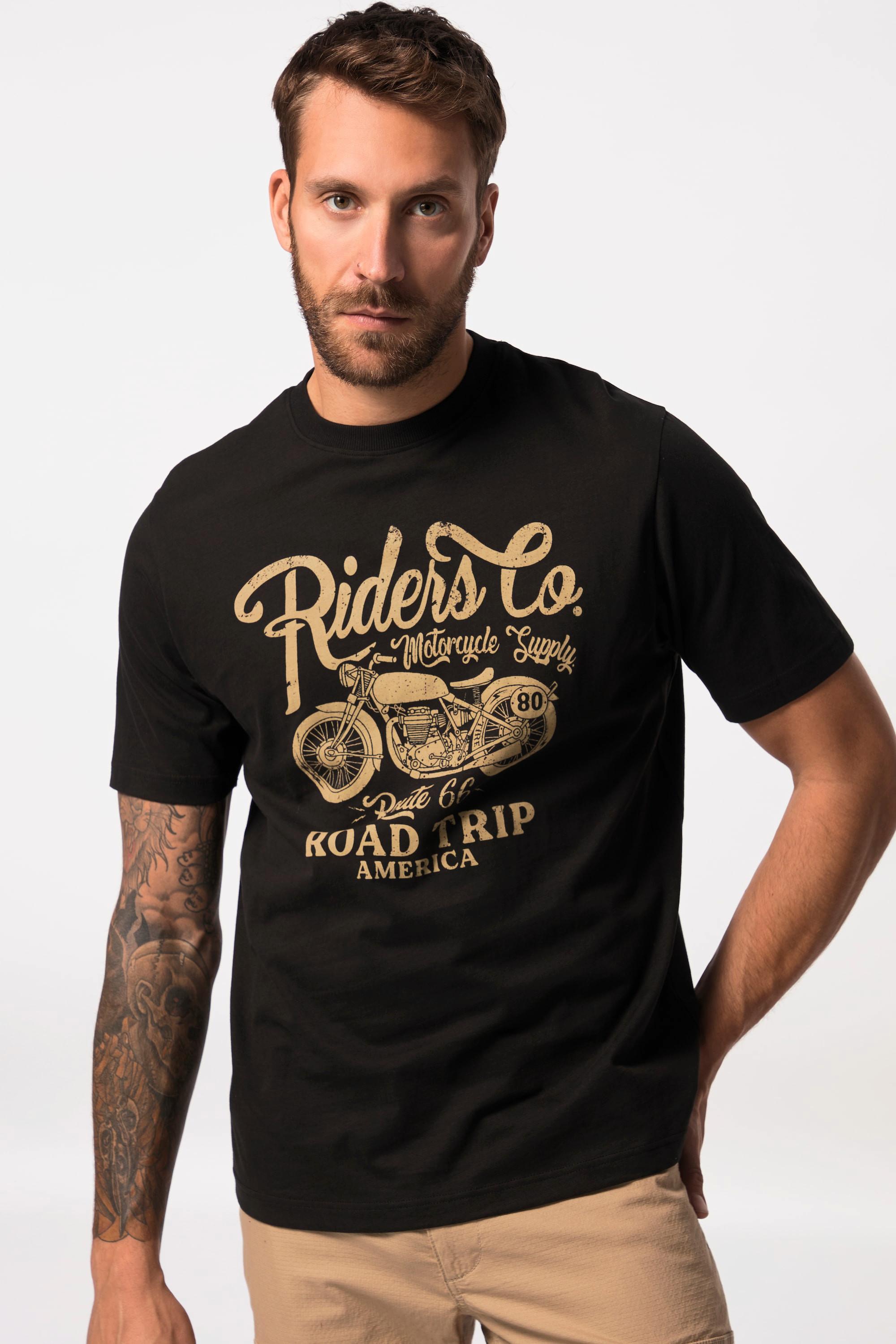 JP1880  T-Shirt, Halbarm, Motorrad-Print, Rundhals 