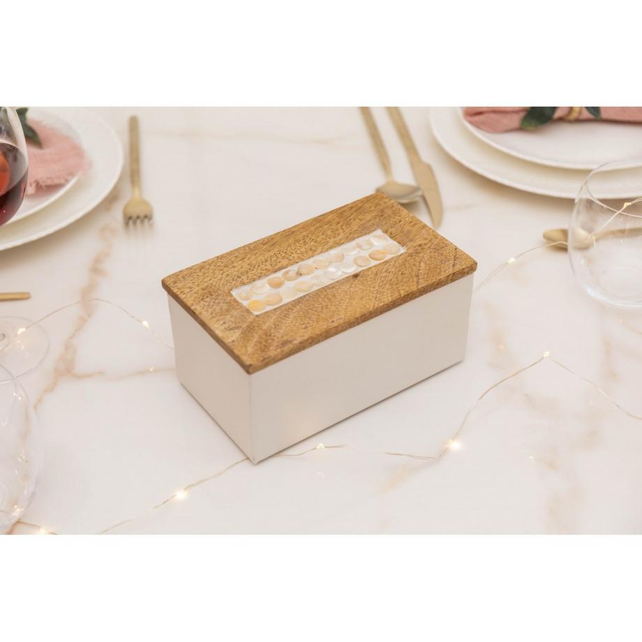 Aulica  WEISSE SCHACHTEL MIT HOLZDECKEL 18X11X7.5CM 