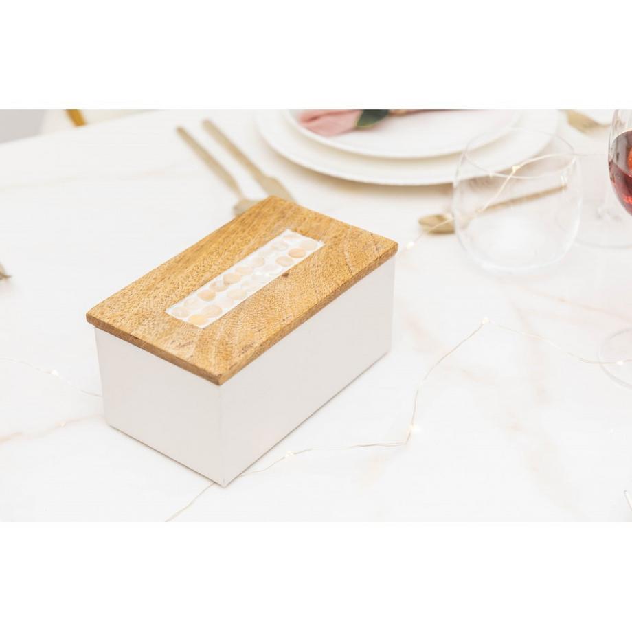 Aulica  WEISSE SCHACHTEL MIT HOLZDECKEL 18X11X7.5CM 