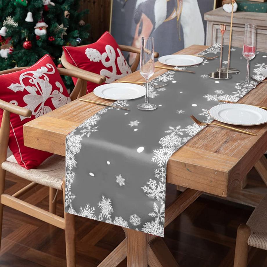 Alopini Chemin de table de Noël, chemin de table moderne de Noël, chemin de table flocons de neige  