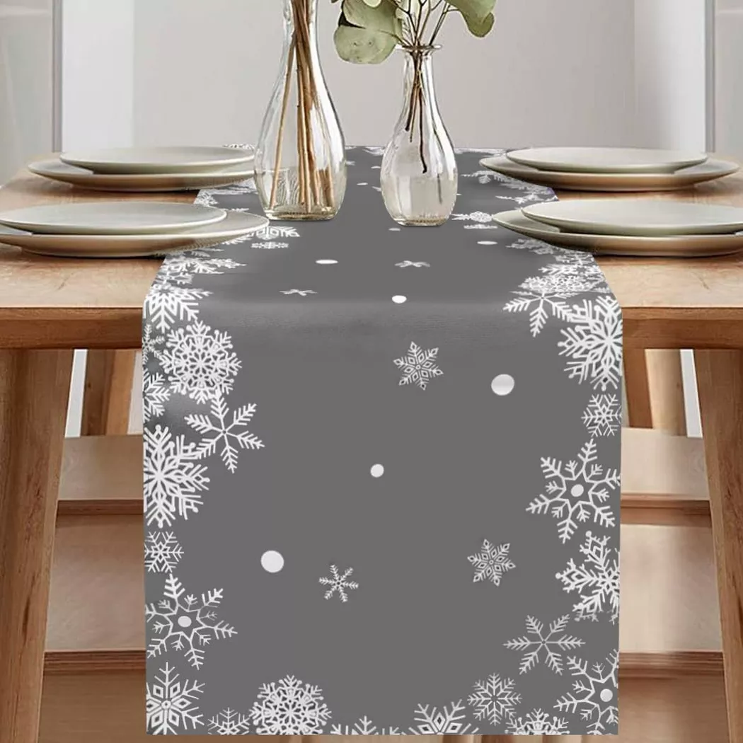 Alopini - Weihnachten Tischläufer moderne Weihnachten Tischläufer, Schneeflocken Tischläufer, One Size, Grau