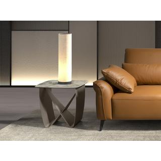 ANGEL CERDA Quadratischer Ecktisch aus Porzellanmarmor und Stahl in Taupe-Metallic  