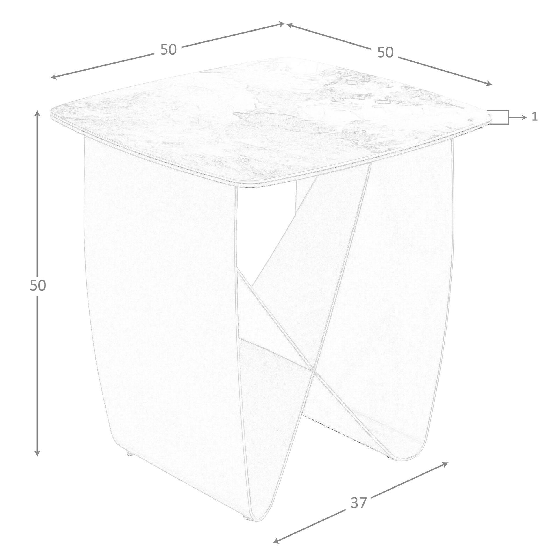 ANGEL CERDA Quadratischer Ecktisch aus Porzellanmarmor und Stahl in Taupe-Metallic  