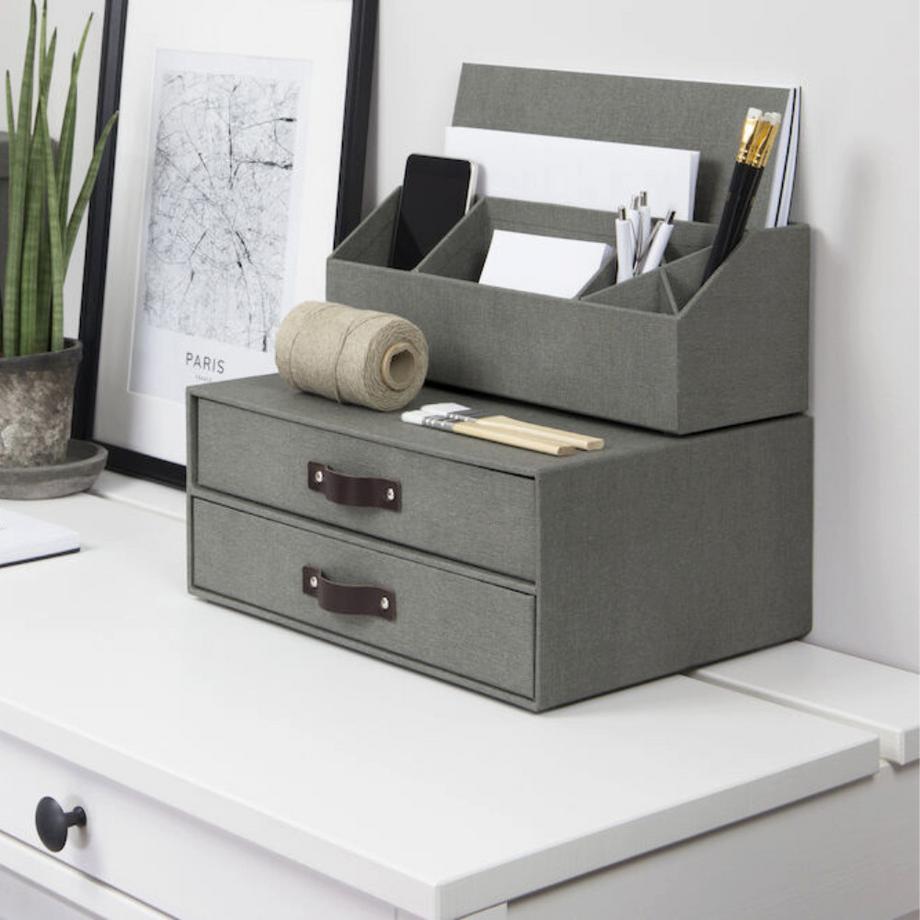 Bigso Box of Sweden BIRGER Schubladenbox 2 Fächer   Grau Canvas  