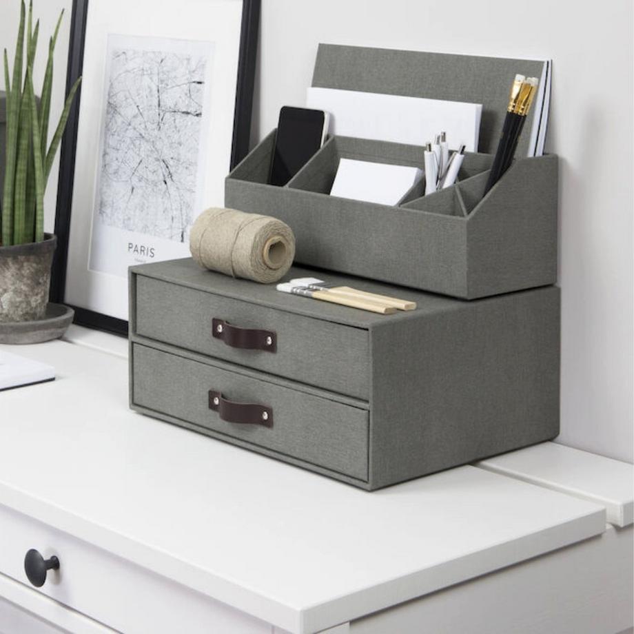Bigso Box of Sweden BIRGER Schubladenbox 2 Fächer   Grau Canvas  