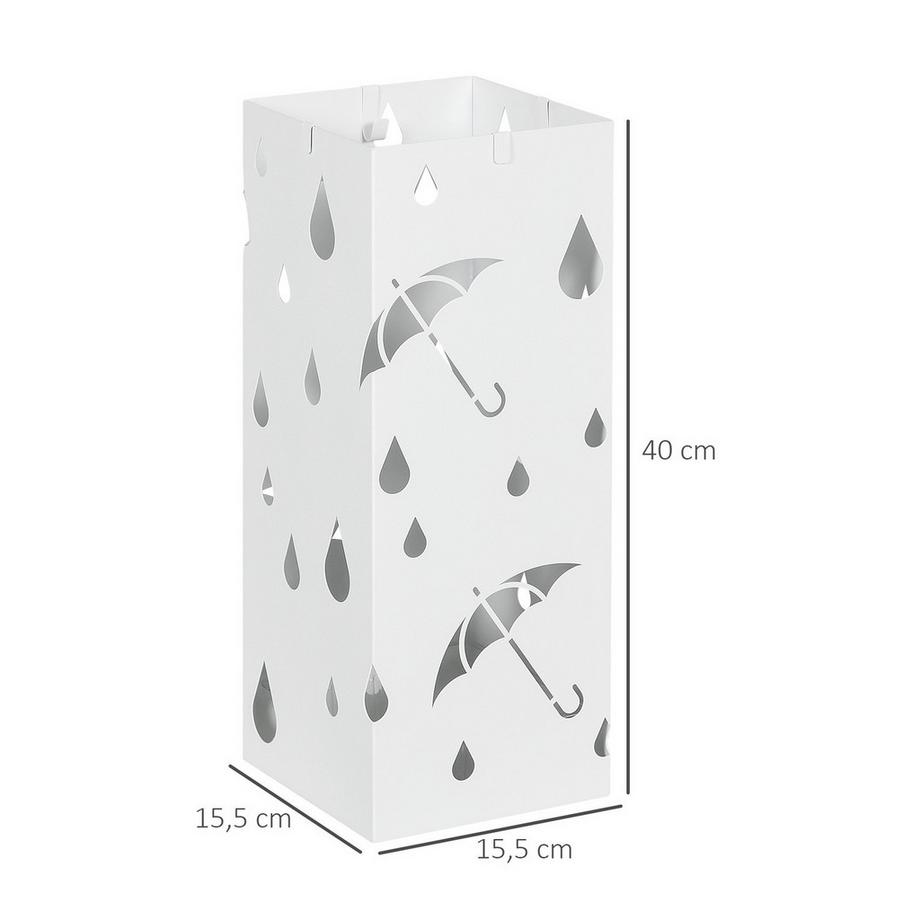 Northio Portaombrelli con 4 ganci, vaschetta raccolta acqua, portaombrelli per corridoi, ombrelli e bastoni da passeggio, acciaio, 15,5 x 15,5 x 40 cm, bianco Aosom  
