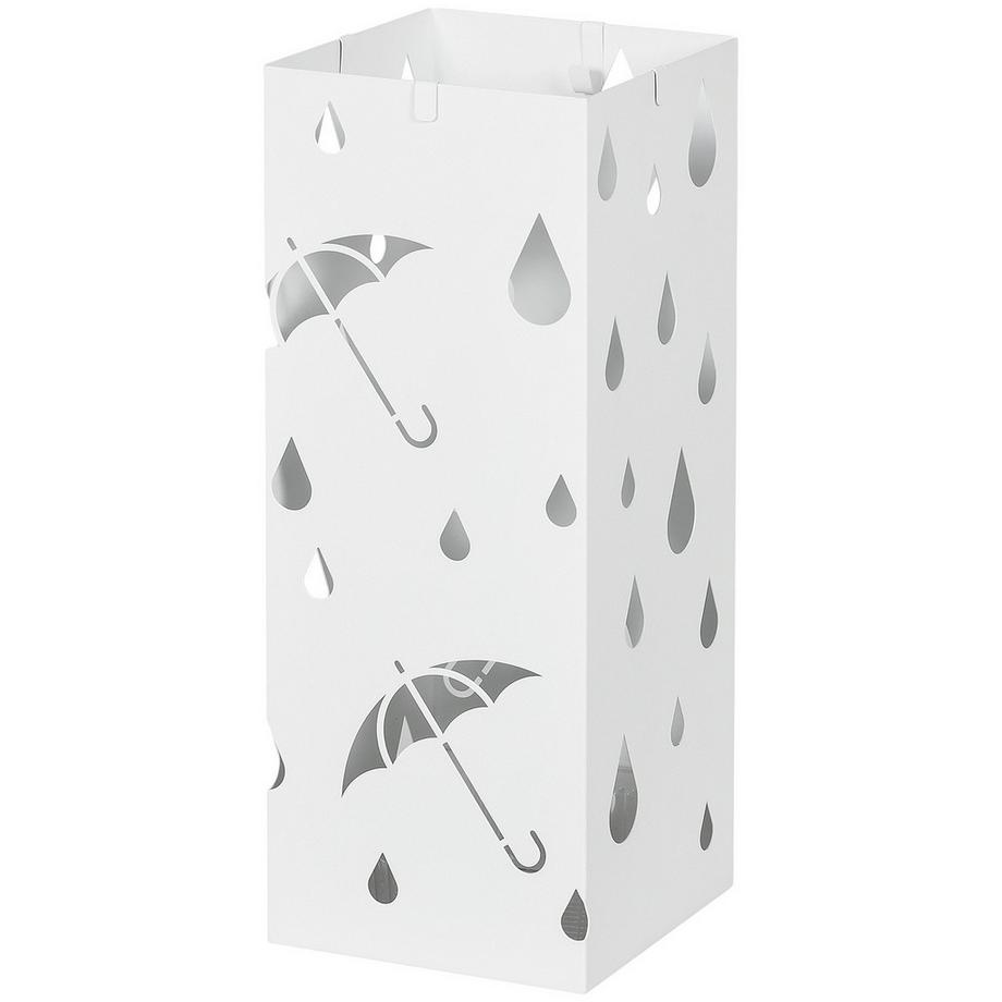 Northio Portaombrelli con 4 ganci, vaschetta raccolta acqua, portaombrelli per corridoi, ombrelli e bastoni da passeggio, acciaio, 15,5 x 15,5 x 40 cm, bianco Aosom  