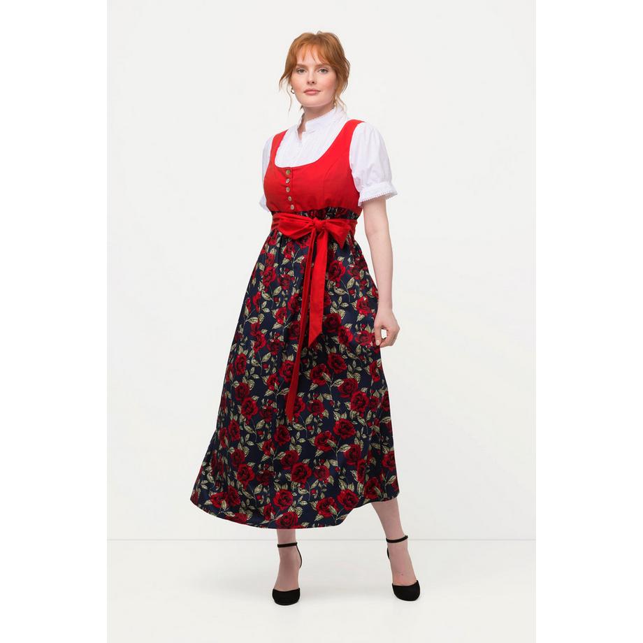 Ulla Popken Dirndl Motif Floral Ruban à Nouer Encolure Carrée Sans Manches  