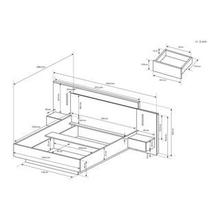 Vente-unique Bett mit Nachttischen - 140 x 190 cm - 2 Schubladen - Mit LED-Beleuchtung - Holzfarben und Anthrazit + Lattenrost + Matratze - FRANCOLI  