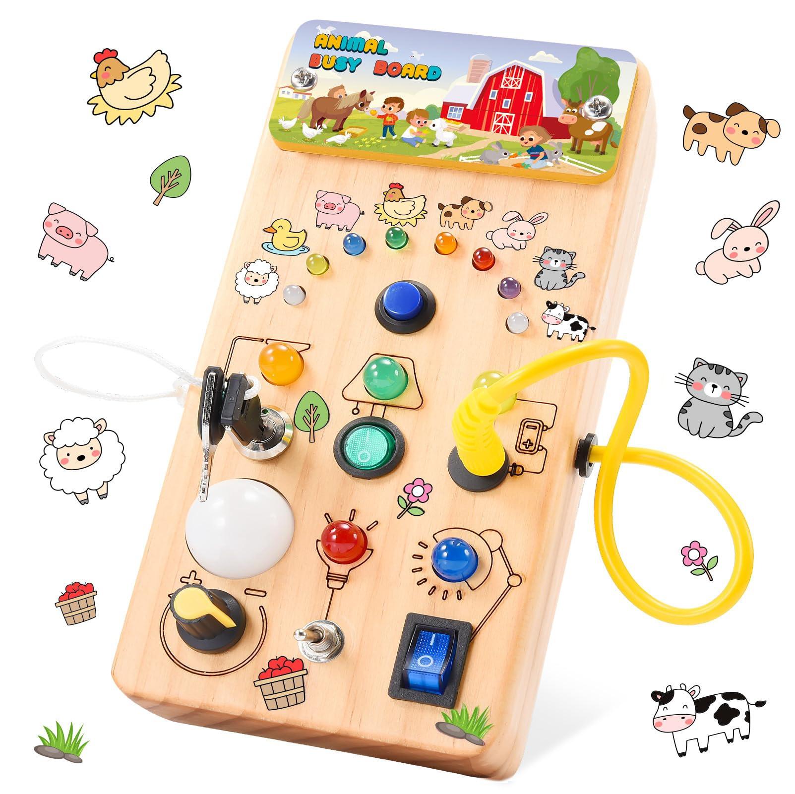 Activity-board  Jouet pour enfants Jouet en bois Busy Board Jouet avec interrupteur à LED, jouet éducatif 