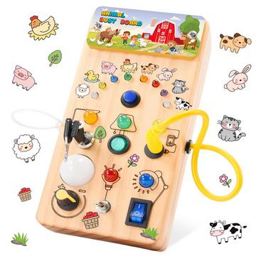 Jouet pour enfants Jouet en bois Busy Board Jouet avec interrupteur à LED, jouet éducatif