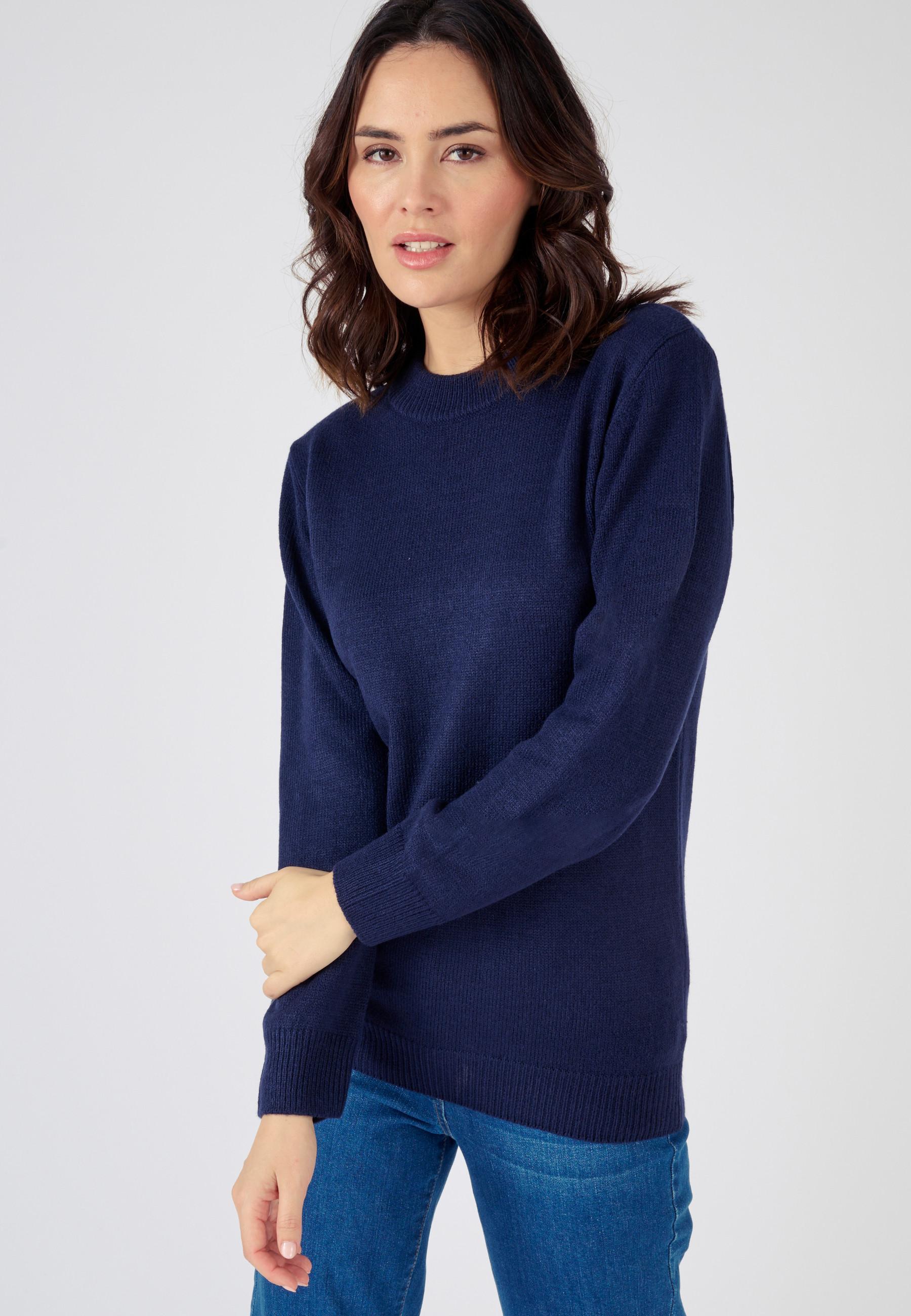 Image of Rundhalspullover Aus Schmiegsamem Jerseystrick. Damen Blau 52