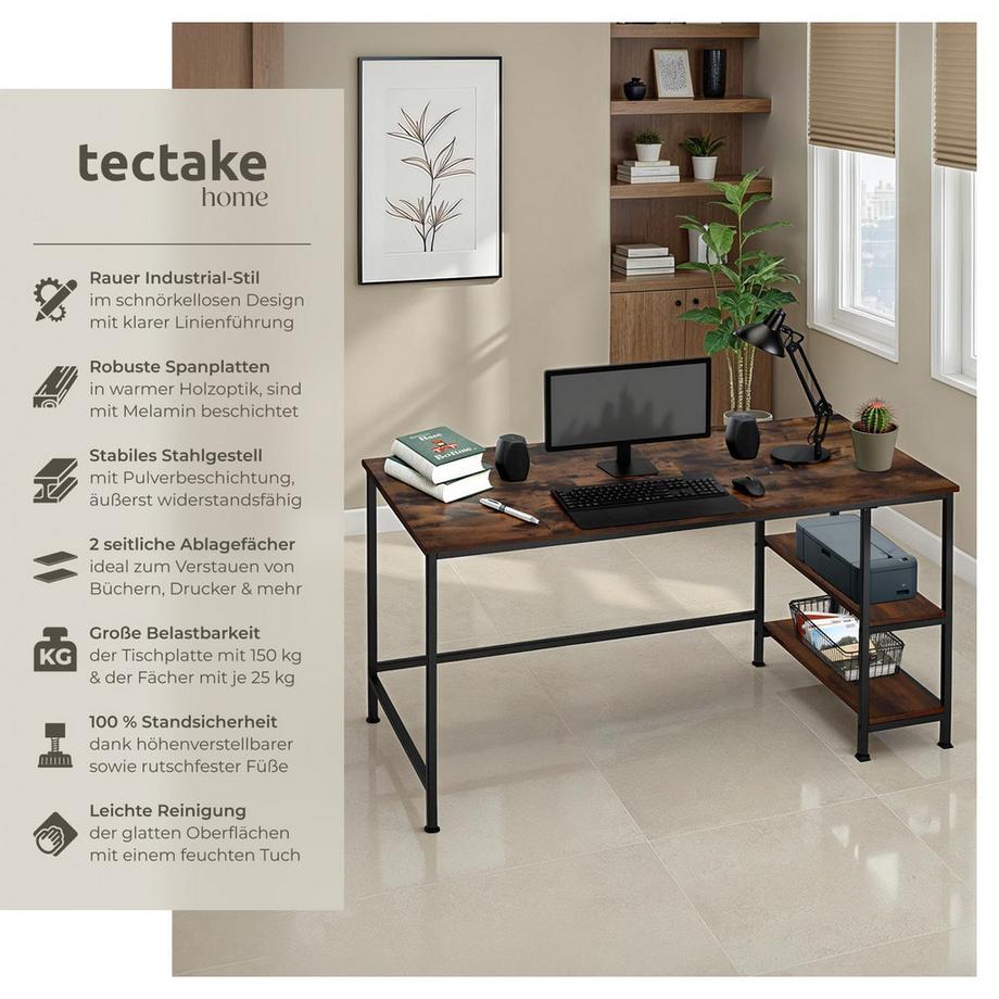 Tectake Computer-Schreibtisch Canton Industrial Style Holz und Stahl  