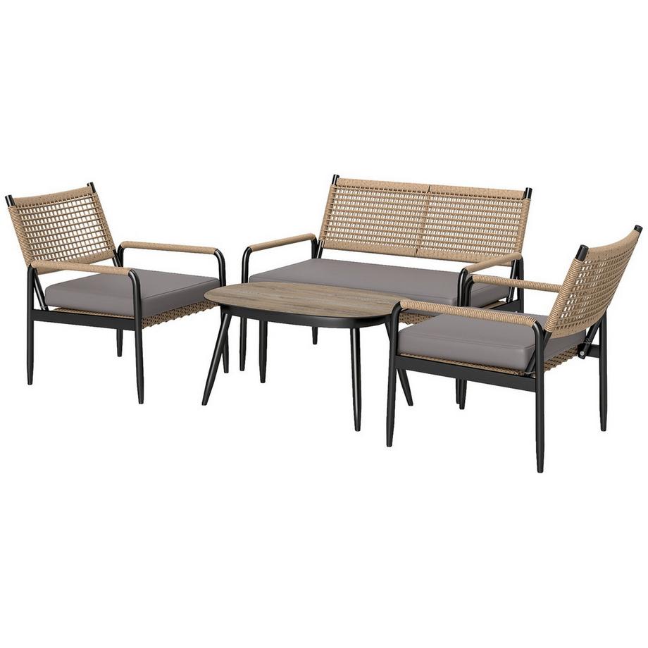 Northio Gartenmöbel Set aus Polyrattan Lounge-Set mit 2er Sofa Sessel Glastisch Kissen wetterfest Sitzgruppe für 4 Personen Outdoor Balkonmöbel Set Terrassenmöbel für Garten Balkon Dunkelgrau+Gelb |  