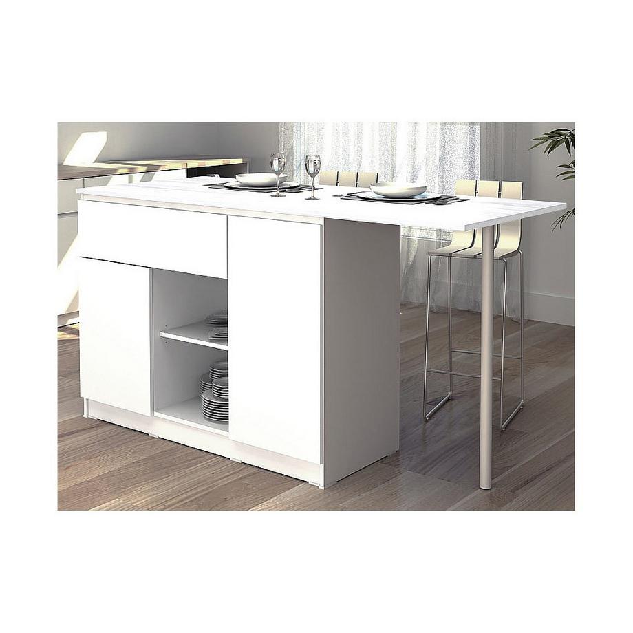 Vente-unique  Ilot central de cuisine avec 2 portes, 1 tiroir et 2 niches - Blanc - TUNORI 
