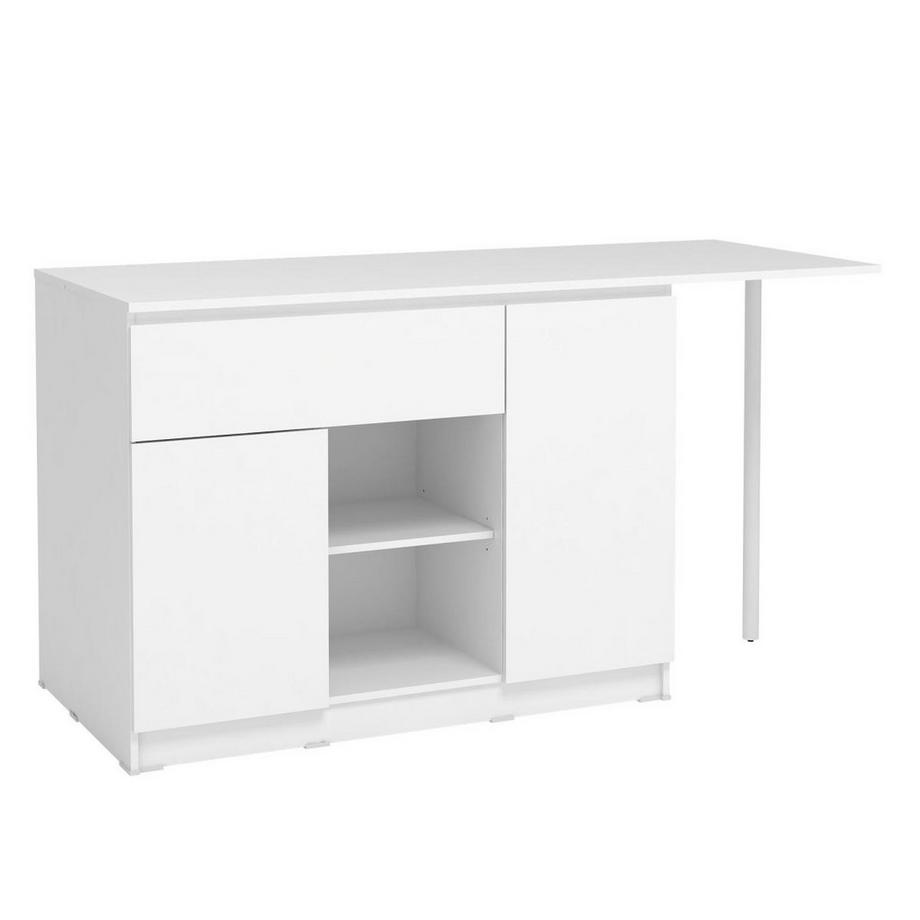 Vente-unique  Ilot central de cuisine avec 2 portes, 1 tiroir et 2 niches - Blanc - TUNORI 