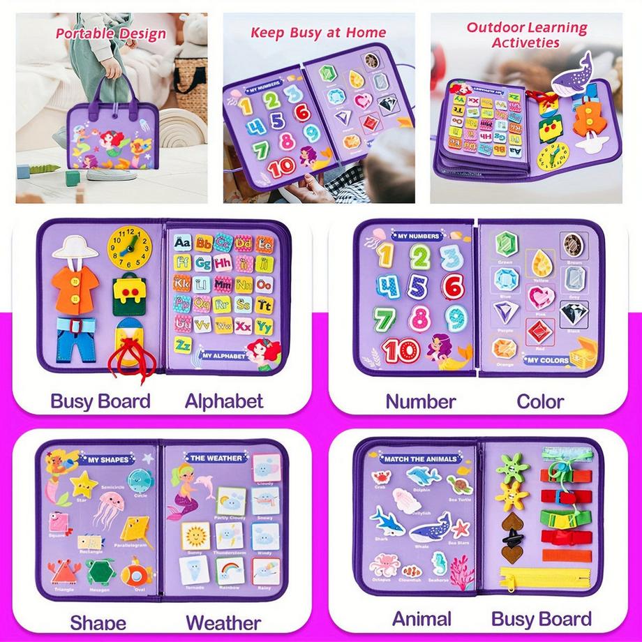 Activity-board  Sensory Busy Board: Pädagogische Lernaktivitäten, Entwicklung feinmotorischer Fähigkeiten, geeignet für Alter 0+, perfekt für Reisen und Flugreisen 