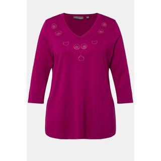 Ulla Popken  T-shirt, broderie, rivets fantaisie, col en V, manches 3/4 